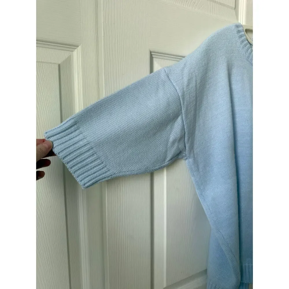 Vintage Express 1987 Light Blue Cotton Sweater Short Dolman Sleeve Oversized L